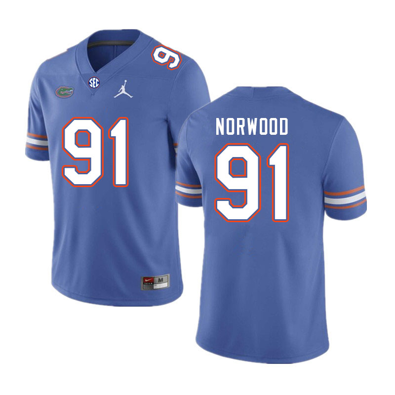 Men #91 Tyreik Norwood Florida Gators College Football Jerseys Stitched-Royal